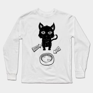 Cute & Funny Hungry Cat Kitty Waiting for Milk Long Sleeve T-Shirt